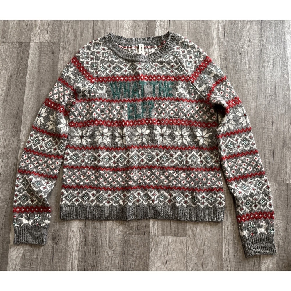 Womens Small Bethany Mota Christmas Sweater "What the Elf?" Fair‎ Isle Nordic